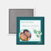 モダンターコイズピーコック結婚発表マグネット マグネット (正面/裏面)