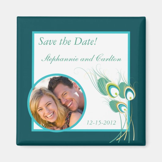 モダンターコイズピーコック結婚発表マグネット マグネット (正面)