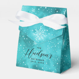 モダンターコイズブルーのクリスマス雪の結晶パーティー フェイバーボックス
