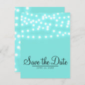 モダンターコイズブルーのストリングライトでお知らせ 案内ポストカード (正面/裏面)