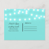 モダンターコイズブルーのストリングライト セーブ・ザ・デート 案内ポストカード (裏面)