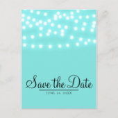 モダンターコイズブルーのストリングライト - 保存日 案内ポストカード (正面)