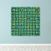 モダンターコイズブルーオレンジ織波パターン キャンバスプリント (インサイチュ (ウッドフロア))