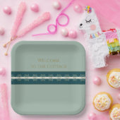 モダンターコイズブルーグリーンと金ゴールドスクエア ペーパープレート (パーティー)