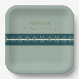 モダンターコイズブルーグリーンと金ゴールドスクエア ペーパープレート