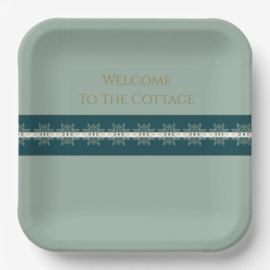 モダンターコイズブルーグリーンと金ゴールドスクエア ペーパープレート (正面)