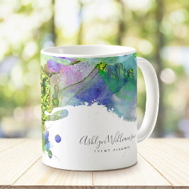 モダンターコイズブルーグリーン水彩（ばちゃばちゃ）跳ねる コーヒーマグカップ