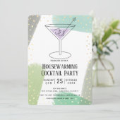 モダンターコイズブルー引っ越し祝いパーティーカクテルパーティー 招待状 (スタンド正面)