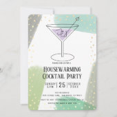 モダンターコイズブルー引っ越し祝いパーティーカクテルパーティー 招待状 (正面)
