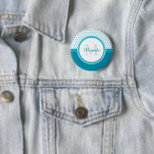 モダンターコイズブルー水玉模様モノグラム 缶バッジ (インサイチュ)