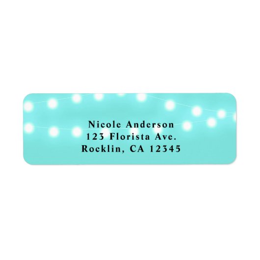 モダンターコイズブルー&ストリングライトエレガント ラベル (正面)