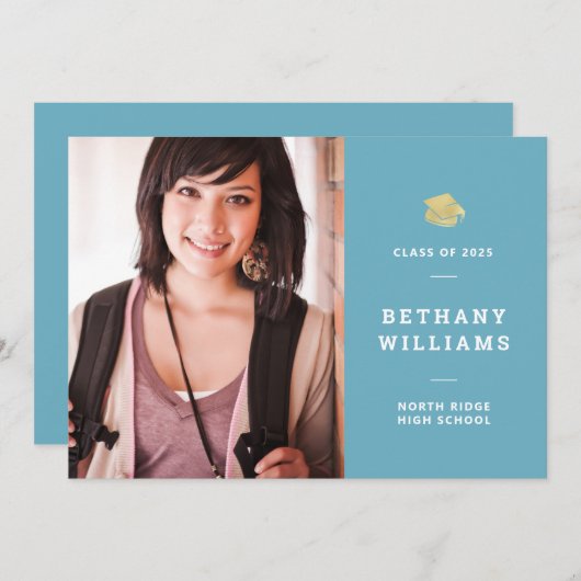 モダンターコイズ写真卒業会 招待状 (正面/裏面)