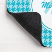 モダンターコイズ千鳥格子のモノグラムと名前 マウスパッド (コーナー)