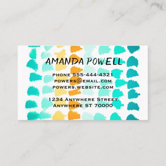 モダンターコイズ及びオレンジ抽象芸術模様 名刺 (裏面)