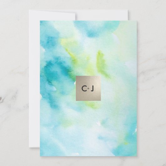 モダンターコイズ水彩婚約パーティ 招待状 (裏面)