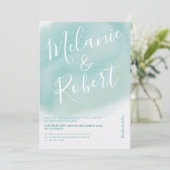 モダンターコイズ水結婚色イニシャル 招待状 (スタンド正面)