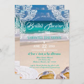 モダンターコイズ海ビーチブライダルシャワー 招待状 (正面/裏面)