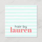 モダンターコイズ白ストライプ髪はっきりした毛 スクエア名刺 (正面)