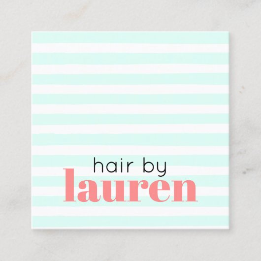 モダンターコイズ白ストライプ髪はっきりした毛 スクエア名刺 (正面)