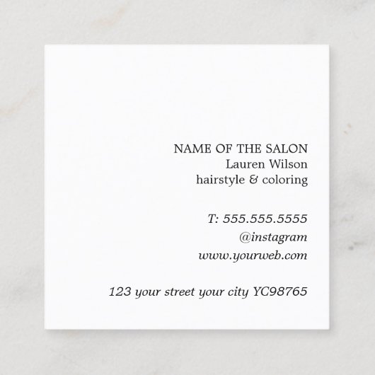 モダンターコイズ白ストライプ髪はっきりした毛 スクエア名刺 (裏面)