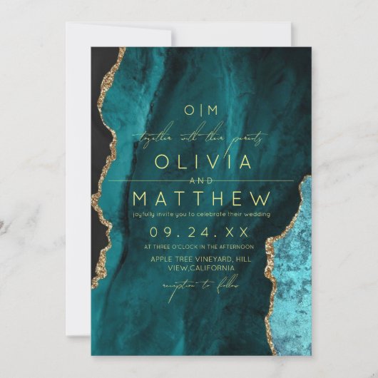 モダンターコイズ結婚の写真招待状 招待状 (正面)