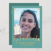 モダンターコイズ色卒業招待状 招待状 (正面/裏面)