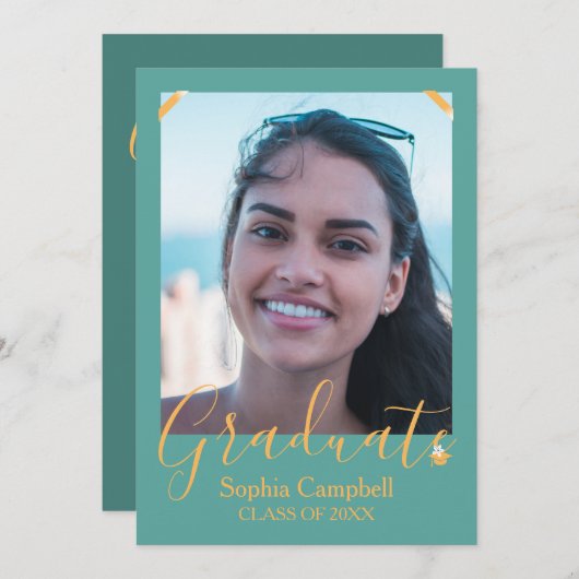 モダンターコイズ色卒業招待状 招待状 (正面/裏面)