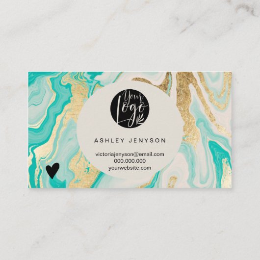 モダンターコイズ金ゴールド大理石のロ感謝していゴの注文 名刺 (裏面)