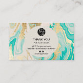 モダンターコイズ金ゴールド大理石のロ感謝していゴの注文 名刺 (正面)