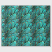 モダンターコイズ金ゴールド羽パターン ラッピングペーパー (フラット)