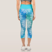 モダンターコイズ青グラデーション水色曼荼羅 カプリレギンス (裏面)