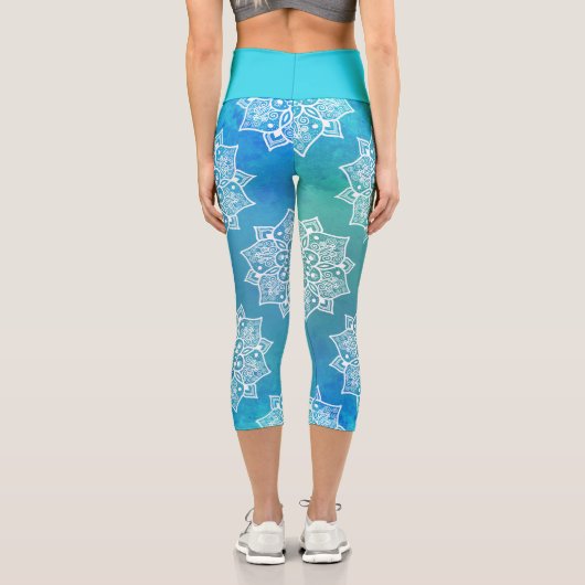 モダンターコイズ青グラデーション水色曼荼羅 カプリレギンス (裏面)