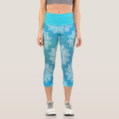 モダンターコイズ青グラデーション水色曼荼羅 カプリレギンス (正面)