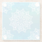 モダンターコイズ青グラデーション水色曼荼羅 ガラスコースター (裏面)