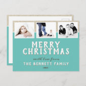 モダンターコイズ3写真コラージュのクリスマス ポストカード (正面/裏面)