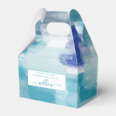 モダンターコイズ＆グレーの水彩抽象アート フェイバーボックス (正面サイド)