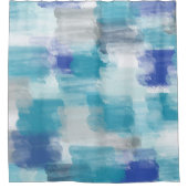 モダンターコイズ&グレーウォーター色抽象芸術アート シャワーカーテン (正面)