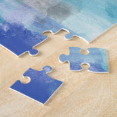 モダンターコイズ&グレーウォーター色抽象芸術アート ジグソーパズル (側面)