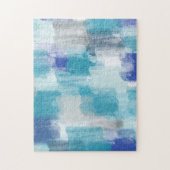 モダンターコイズ&グレーウォーター色抽象芸術アート ジグソーパズル (縦)