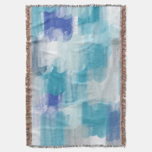 モダンターコイズ&グレーウォーター色抽象芸術アート スローブランケット (正面縦)