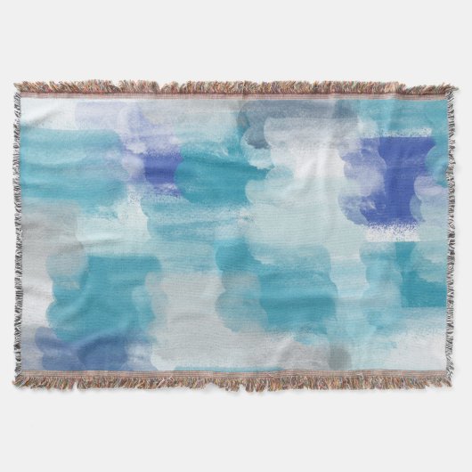 モダンターコイズ&グレーウォーター色抽象芸術アート スローブランケット (正面)