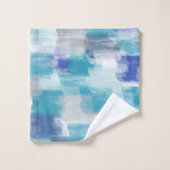 モダンターコイズ&グレーウォーター色抽象芸術アート バスタオルセット (ウォッシュタオル)