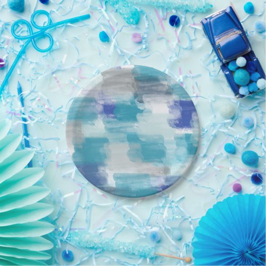 モダンターコイズ&グレーウォーター色抽象芸術アート ペーパープレート (パーティー)