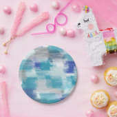 モダンターコイズ&グレーウォーター色抽象芸術アート ペーパープレート (パーティー)