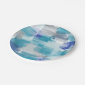 モダンターコイズ&グレーウォーター色抽象芸術アート ペーパープレート (アングル)