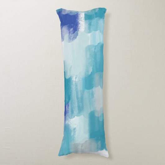 モダンターコイズ&グレーウォーター色抽象芸術アート ボディピロー (正面縦)