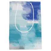 モダンターコイズ&グレーウォーター色抽象芸術アート ミディアムペーパーバッグ (正面)