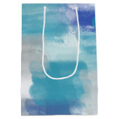 モダンターコイズ&グレーウォーター色抽象芸術アート ミディアムペーパーバッグ (裏面)