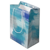 モダンターコイズ&グレーウォーター色抽象芸術アート ミディアムペーパーバッグ (裏面アングル)