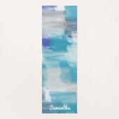 モダンターコイズ&グレーウォーター色抽象芸術アート ヨガマット (正面)